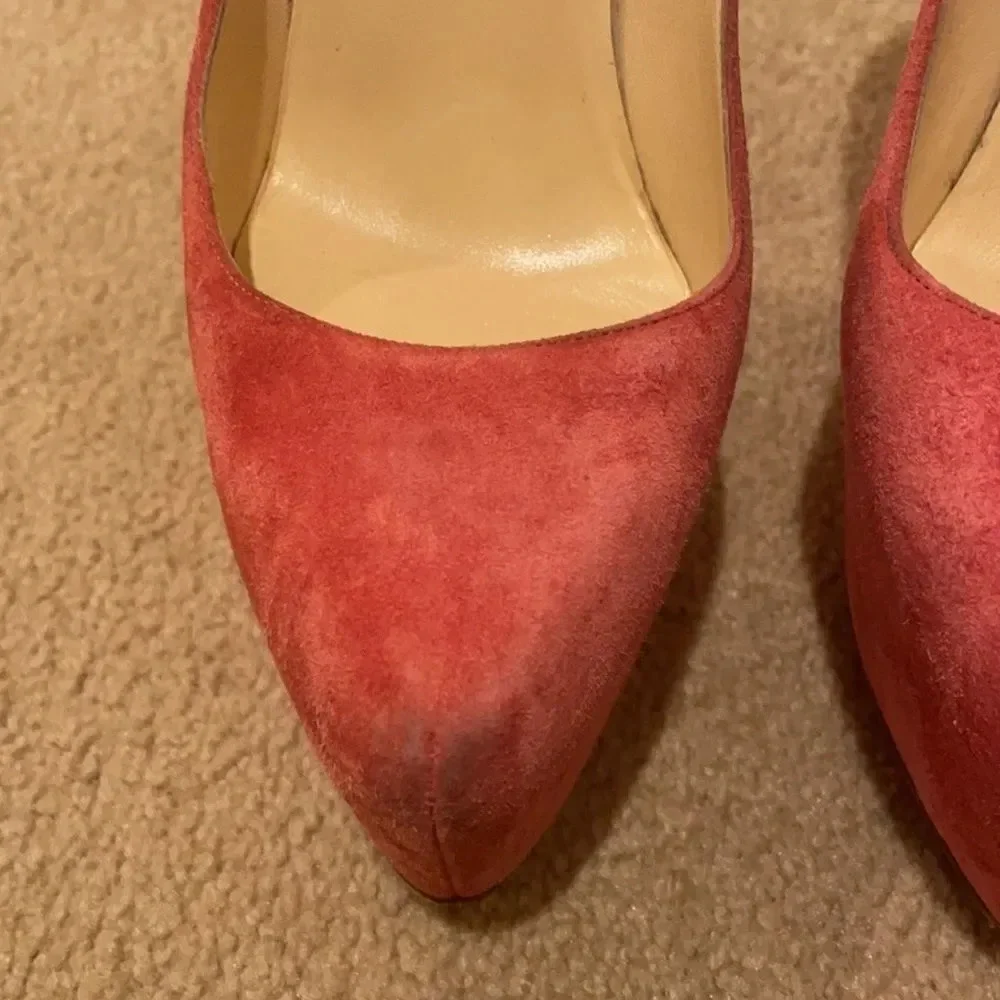 CHRISTIAN Louboutin suede pink platform stilettos